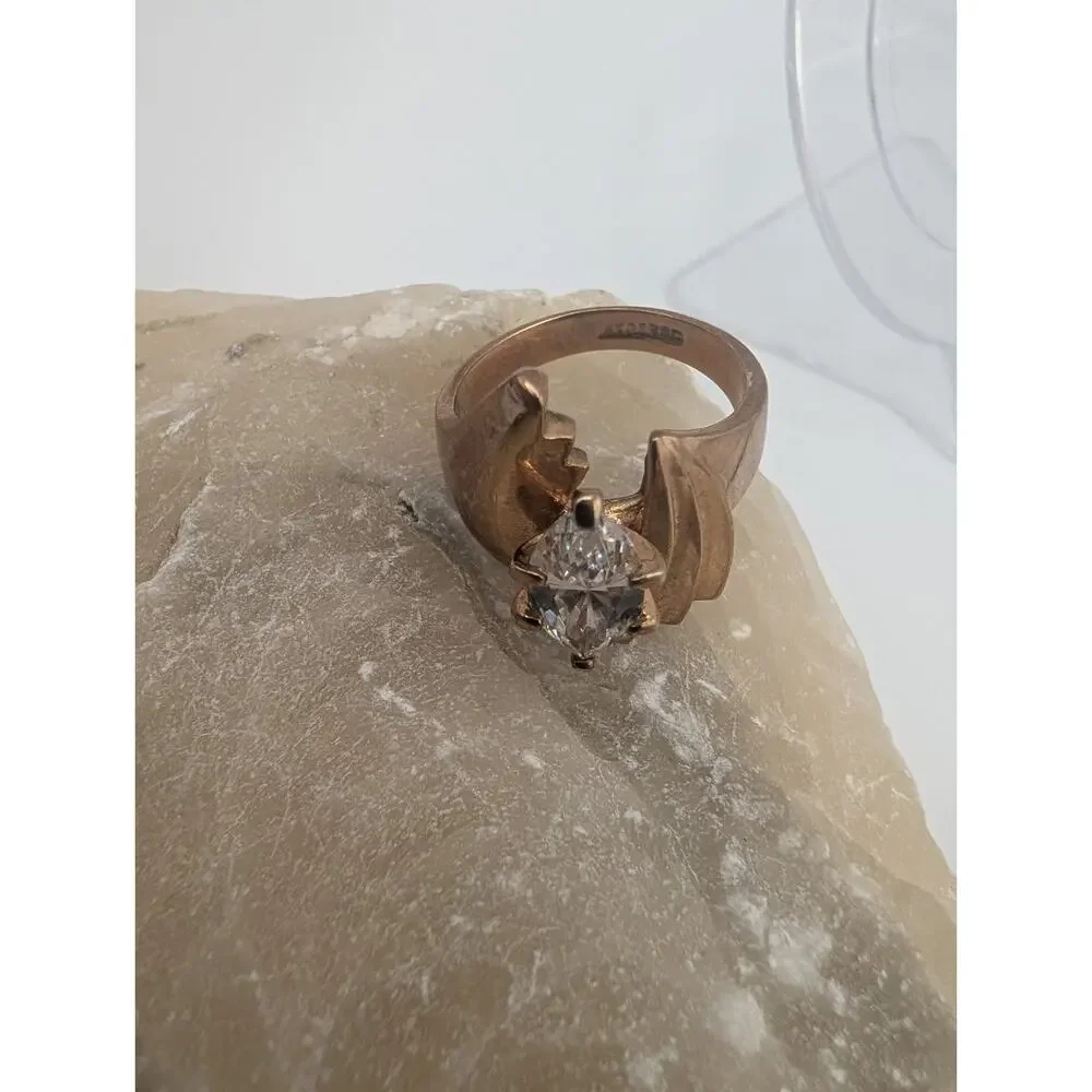 Stunning 18K GE Rose Gold Marquise Cut Cubic Zirconia Solitaire Fashion Ring 8